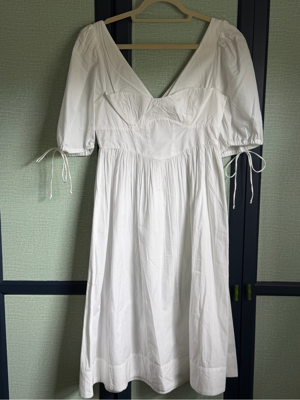 For Love & Lemons Jocelyn 100% Cotton Puff Sleeve Corset Midi Dress Size M NWT